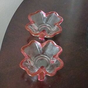 2 vintage irish 4 leaf clover pink rimmed clear glass dish candy🔥